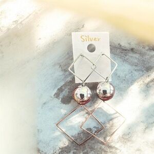 Silver Geometric Drop Earrings